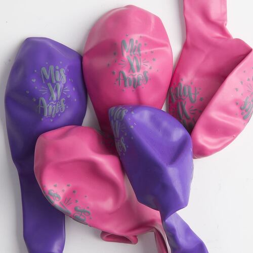 Globo Impreso Mis XV Años 12 Pz Rosa/Morado No 9/10 Selanusa