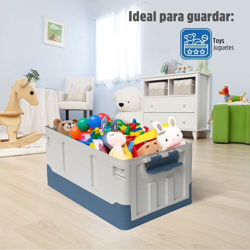 AGBOX Caja Almacenamiento Plegable Organizador Con Tapa 41 Litros Azul con Blanco  AG-CAPLEAB.