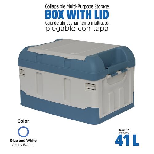 AGBOX Caja Almacenamiento Plegable Organizador Con Tapa 41 Litros Azul con Blanco  AG-CAPLEAB.