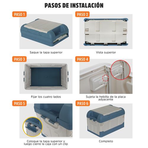 AGBOX Caja Almacenamiento Plegable Organizador Con Tapa 41 Litros Azul con Blanco  AG-CAPLEAB.