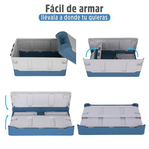 AGBOX Caja Almacenamiento Plegable Organizador Con Tapa 41 Litros Azul con Blanco  AG-CAPLEAB.