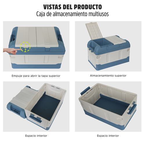 AGBOX Caja Almacenamiento Plegable Organizador Con Tapa 41 Litros Azul con Blanco  AG-CAPLEAB.