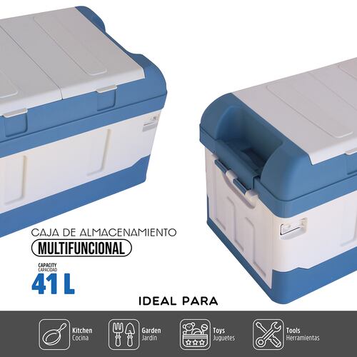 AGBOX Caja Almacenamiento Plegable Organizador Con Tapa 41 Litros Azul con Blanco  AG-CAPLEAB.