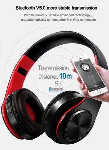 Audífonos Inalámbricos Bluetooth Diadema Hi-fi Negro con Rojo