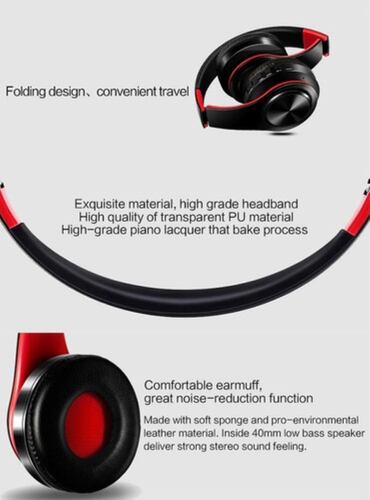 Audífonos Inalámbricos Bluetooth Diadema Hi-fi Negro con Rojo