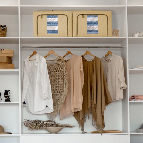 AGBOX Set De 2 Cajas Flexibles de Almacenamiento y Organizacion Beige BLA02B