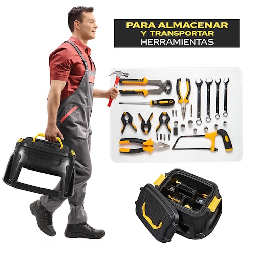 AGBOX Caja Banco Taburete Para Trabajo Pesado Con Portaherramientas Strata Negro AG-HW125.