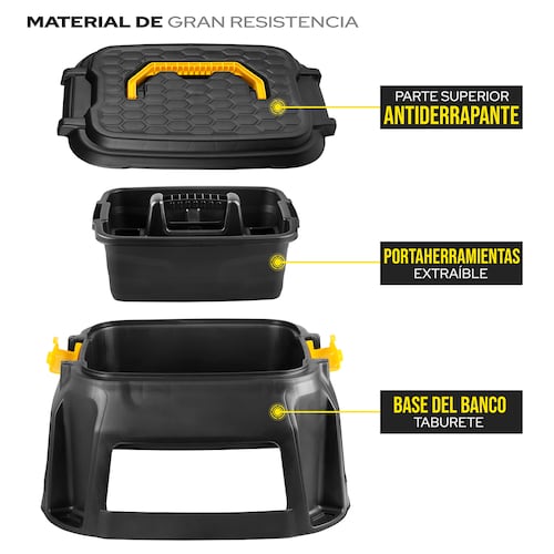 AGBOX Caja Banco Taburete Para Trabajo Pesado Con Portaherramientas Strata Negro AG-HW125.