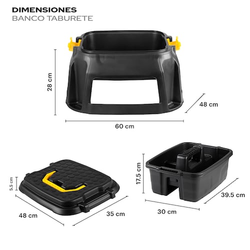 AGBOX Caja Banco Taburete Para Trabajo Pesado Con Portaherramientas Strata Negro AG-HW125.