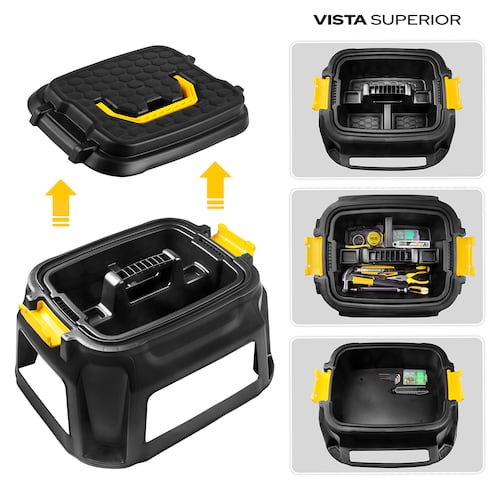 AGBOX Caja Banco Taburete Para Trabajo Pesado Con Portaherramientas Strata Negro AG-HW125.