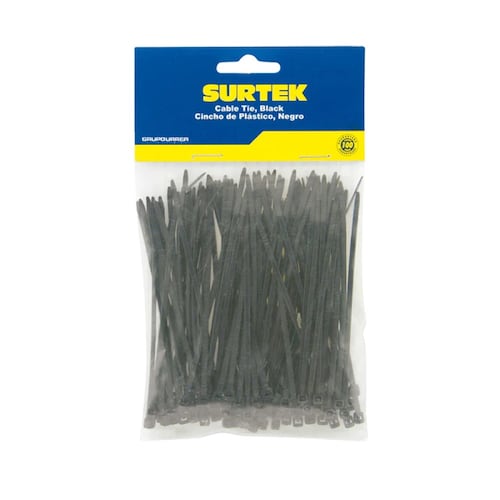 Cincho Plástico 100 Piezas Negro C/Seguro Resistentes Surtek