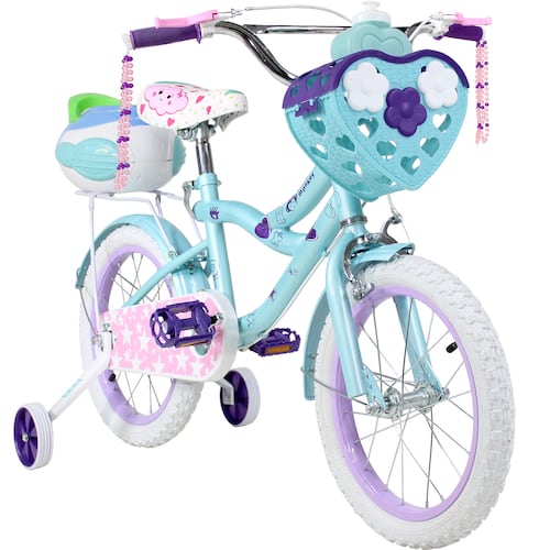 Bicicleta Infantil Azul Niña R16 + Canasta Termo Y Rueditas