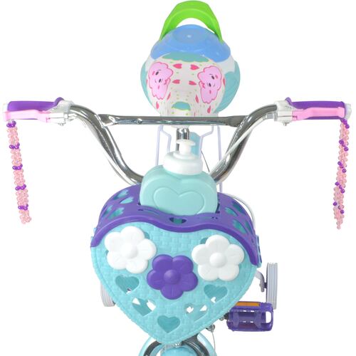 Bicicleta Infantil Azul Niña R16 + Canasta Termo Y Rueditas