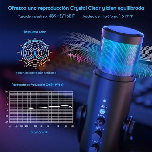 Micrófono Condensador Usb Cardioide Rgb Pc Gamer Streaming