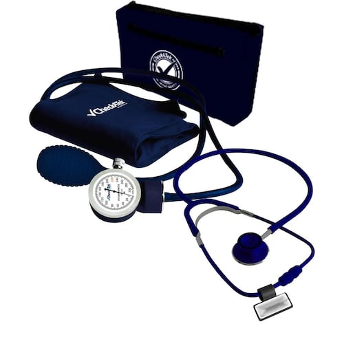 Kit Baumanómetro C/ Estetoscopio Doble Campana Eco Azul Marino Checkatek