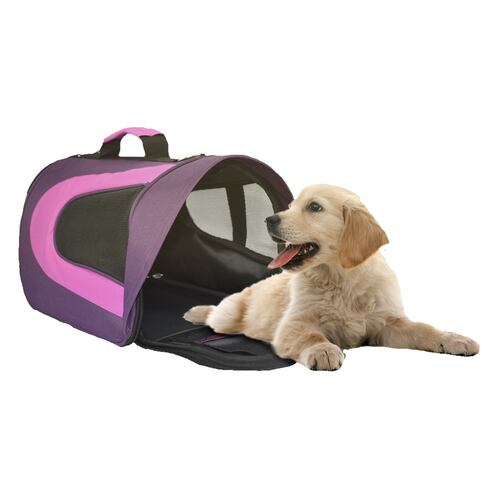 Bolsa Transportadora Mascotas Intermedia Tela Morada Fancy Pets.