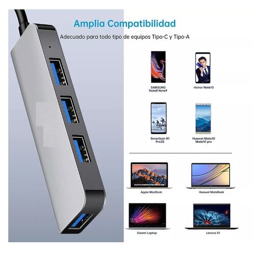 4 Puertos Hub Usb Adaptador Para Laptop Usb 3.0 Tipo C 5gbps