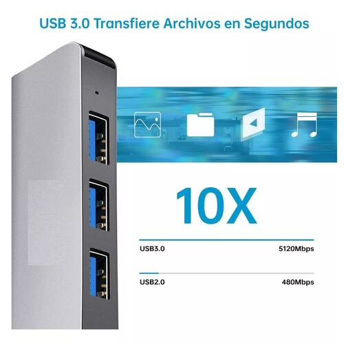 4 Puertos Hub Usb Adaptador Para Laptop Usb 3.0 Tipo C 5gbps