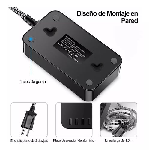 Multicontacto Regleta Enchufe Con Usb Protector Sobretensión