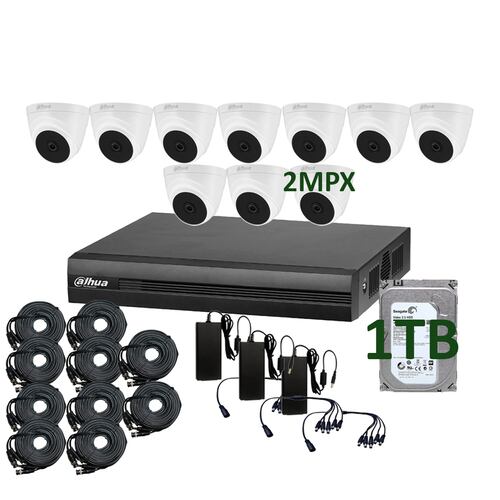 Kit cctv seguridad Dahua 10 Camaras video vigilancia domo 2mpx 1tb vision nocturna
