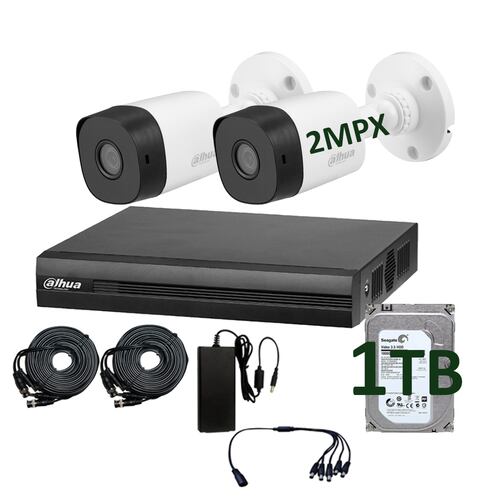 Kit 2 Camaras de seguridad Cctv Dahua vigilancia Bullet 1080p 2mpx 1Tb disco facil instalacion