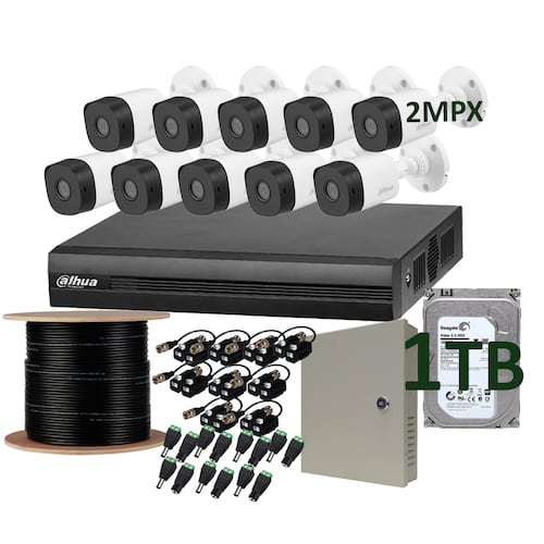 Kit Cctv 10 Camaras de seguridad vigilancia dahua Bullet 2mpx F Centralizada 1tb calidad Full HD 1080p