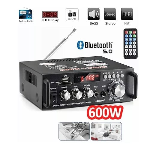 Hifi Bluetooth Stereo Audio Amplifier 2 Channels 600w