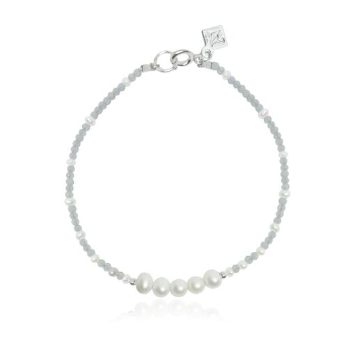 Pulsera de ágata azul natural, perla cultivada blanca y broche de plata .925, Joyería para Mujer de Anante Joyería