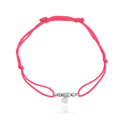 Pulsera Amore corazón de plata .925 con hilo rosa ajustable, Joyería para Mujer de Anante Joyería