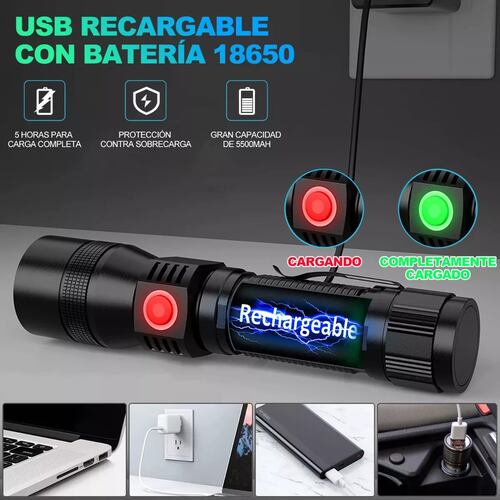 Linterna Táctica Led 1800l Uv Lampara Recargable Luz Lateral