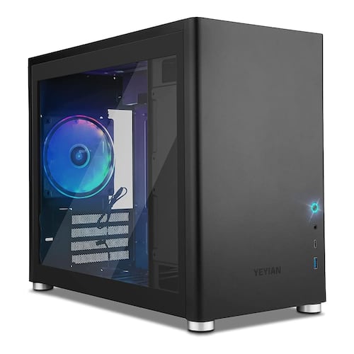 Gabinete Yeyian Hussar micro-ATX, sin Fuente, Cristal Templado, Negro.
