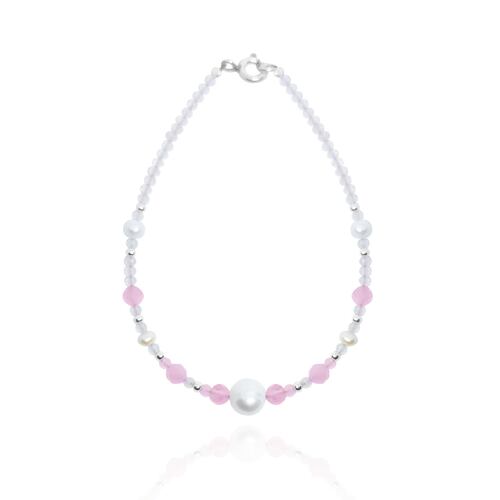 Pulsera cuarzo rosa, ojo de tigre rosa y perlas cultivadas y plata .925, Joyería para Mujer de Anante Joyería