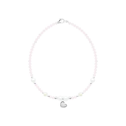 Pulsera cuarzo rosa y perlas con corazón de plata .925, Joyería para Mujer de Anante Joyería