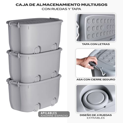AGBOX Cajas Organizadoras De Plástico Con Ruedas 3 Niveles AG-CAJURG3