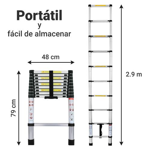 AGBOX Escalera Telescópica 2.9 Mts De Aluminio Retráctil TH-ESCA02.