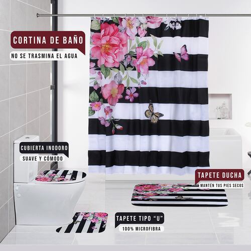 AGBOX Juego Para Baño Premium Estandar 4 Piezas  Mariposa / Rayas TH-JCORTI01MARI.