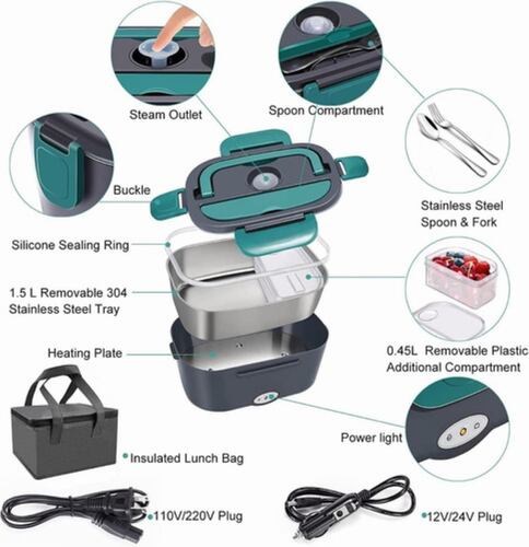 Lonchera Eléctrica 3 En 1 Inoxidable 1.5 lT Verde con Plata