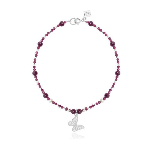 Pulsera Suerte Mariposa de plata .925 con Granate, Joyería para Mujer de Anante Joyería