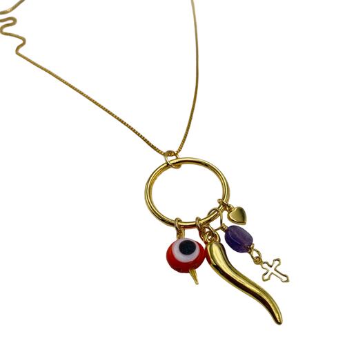 Collar Amuleto Ojo Griego- Baño de oro 18K- collar dorado ojo turco