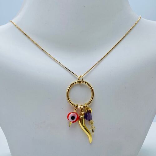 Collar Amuleto Ojo Griego- Baño de oro 18K- collar dorado ojo turco