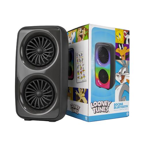 Bocina Doble Looney Tunes Bluetooth Luz Led Radio FM USB