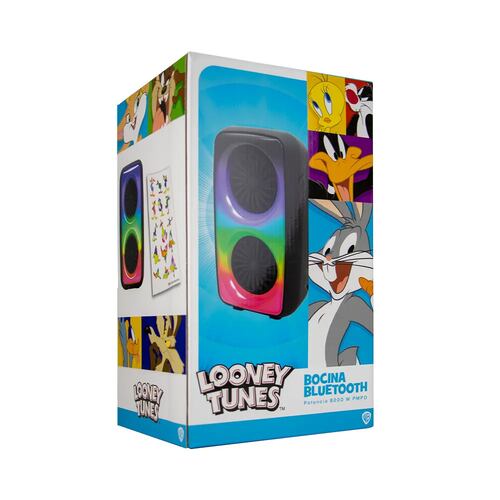 Bocina Doble Looney Tunes Bluetooth Luz Led Radio FM USB