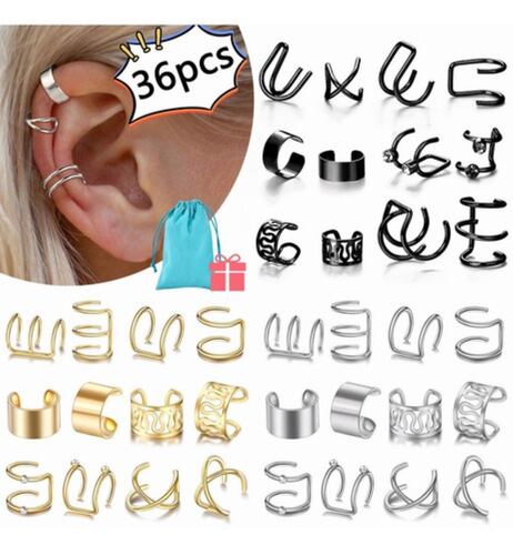 36pcs Clip Orejas Aretes Earcuff Trepadores Sin Perforación