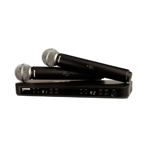Sistema inalambrico doble SHURE blx288/sm58 con dos micrófonos de mano para voz .