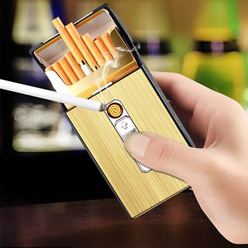 Cigarrera Con Encendedor Electrónico Usb Arco 2 Es 1 color ORO