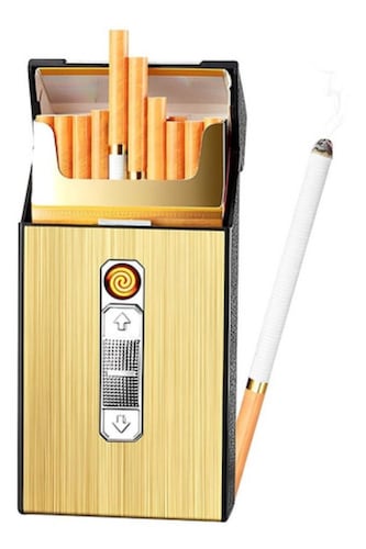 Cigarrera Con Encendedor Electrónico Usb Arco 2 Es 1 color ORO