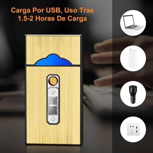 Cigarrera Con Encendedor Electrónico Usb Arco 2 Es 1 color ORO