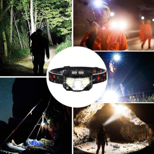 Lámpara Cabeza Led Minera Recargable Usb Con Sensor Negra 
