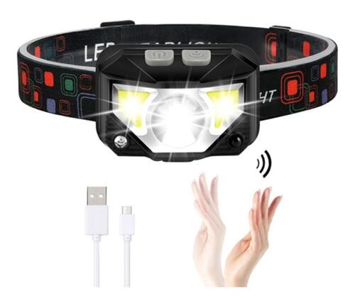 Lámpara Cabeza Led Minera Recargable Usb Con Sensor Negra 