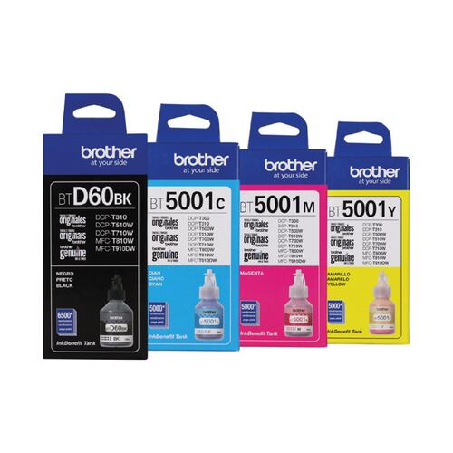 Kit De 4 Tintas Originales Brother - Bt-d60bk Negro Bt5001 Cyan, Magenta, Yellow.